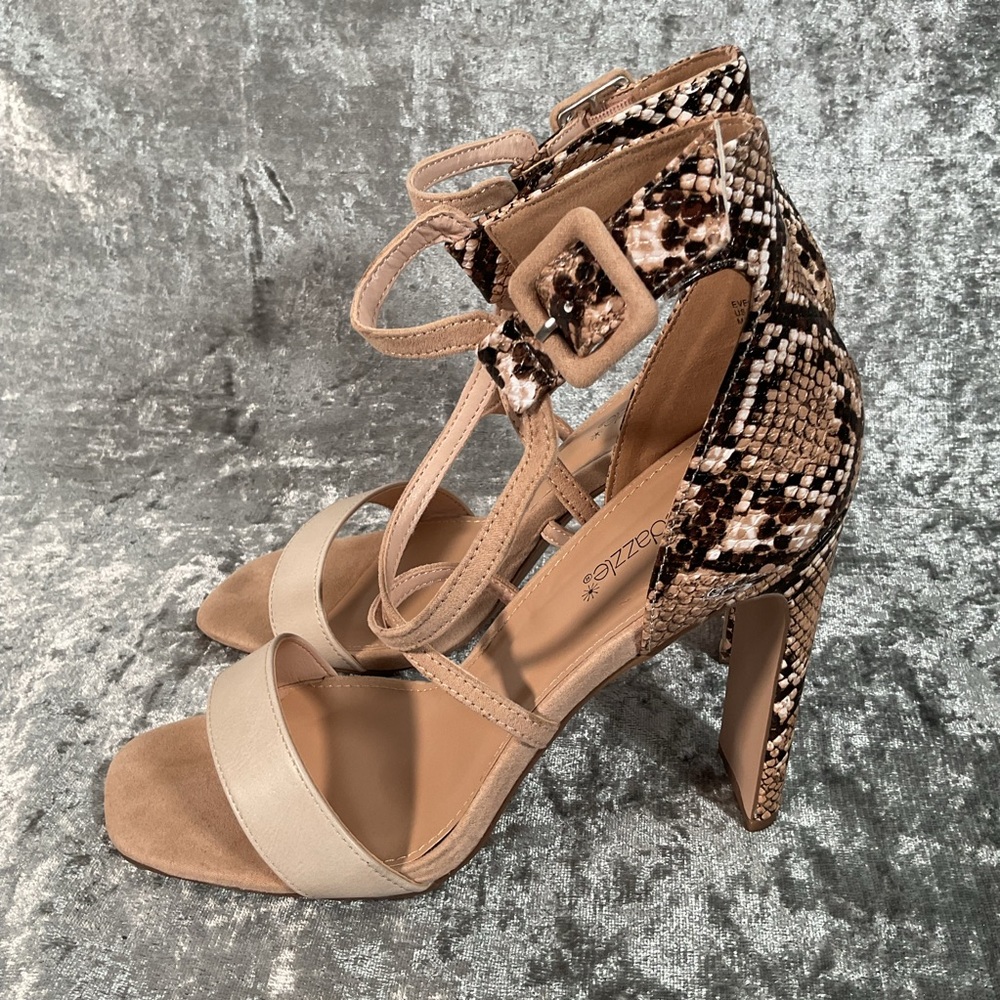 Shoe Dazzle Beige and Brown Snakeskin Heels